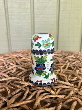 Vintage Chinese Cloisonne Enamel Floral Toothpick Holder Lidded Cylinder